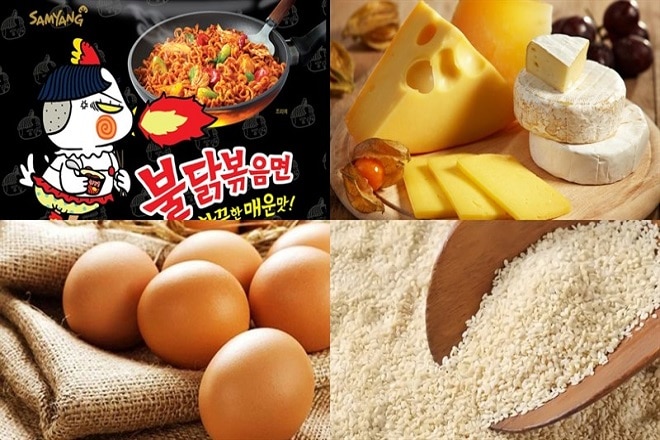 nguyên liệu nấu mì cay Samyang trứng